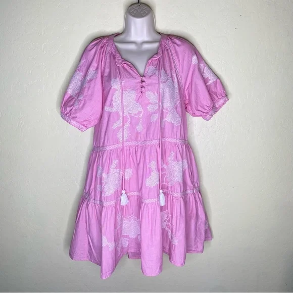 Rose and Rose Snaresbrook Pink Embroidered Floral Tunic Tassels Dress Size S - Picture 3 of 16